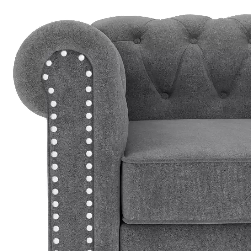 Causeuse Chesterfield en velours gris, 2 places