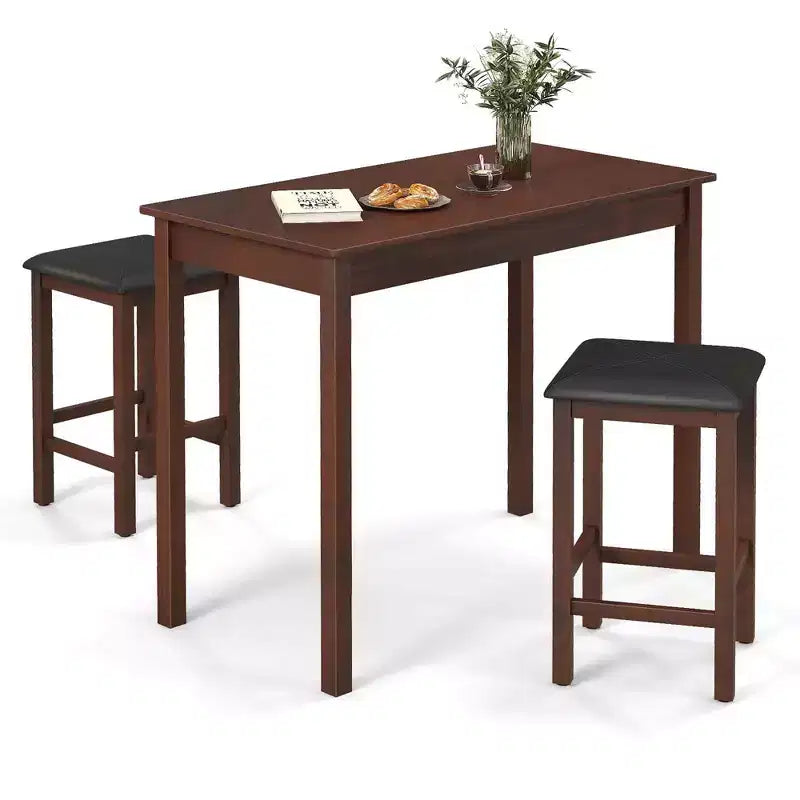 Ensemble table de bar mange-debout marron et noir / blanc et gris avec 2 tabourets rembourrés, 2 places