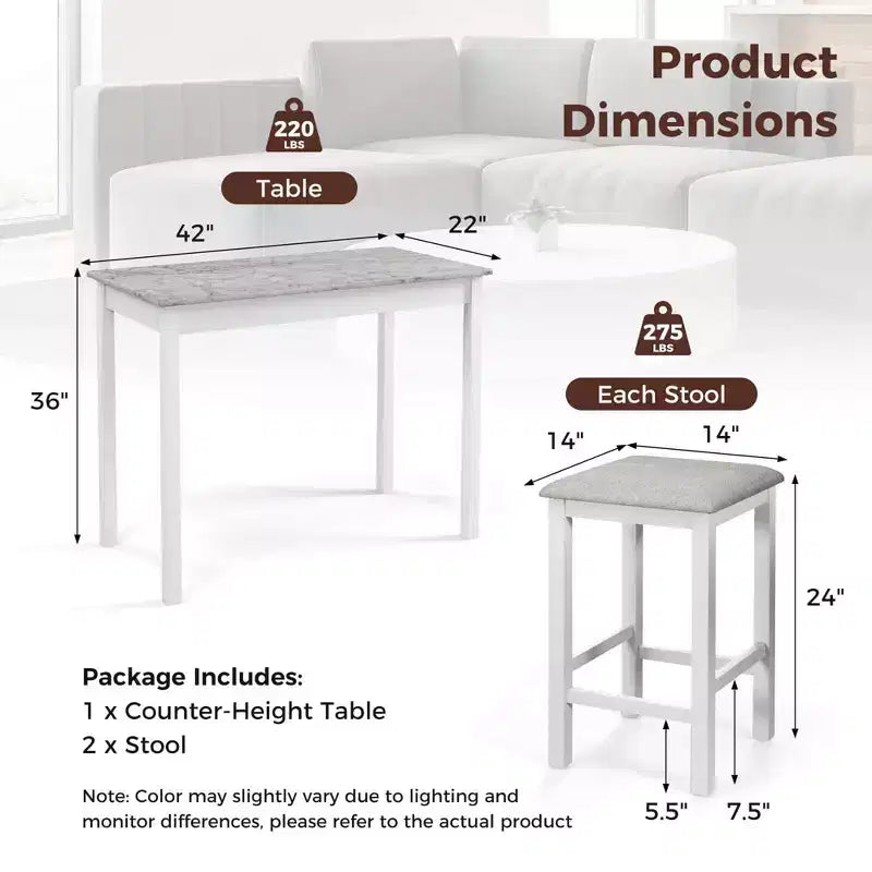 Ensemble table de bar mange-debout marron et noir / blanc et gris avec 2 tabourets rembourrés, 2 places