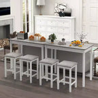 Ensemble table de bar mange-debout marron et noir / blanc et gris avec 2 tabourets rembourrés, 2 places