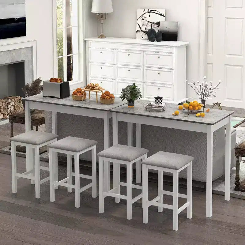 Ensemble table de bar mange-debout marron et noir / blanc et gris avec 2 tabourets rembourrés, 2 places
