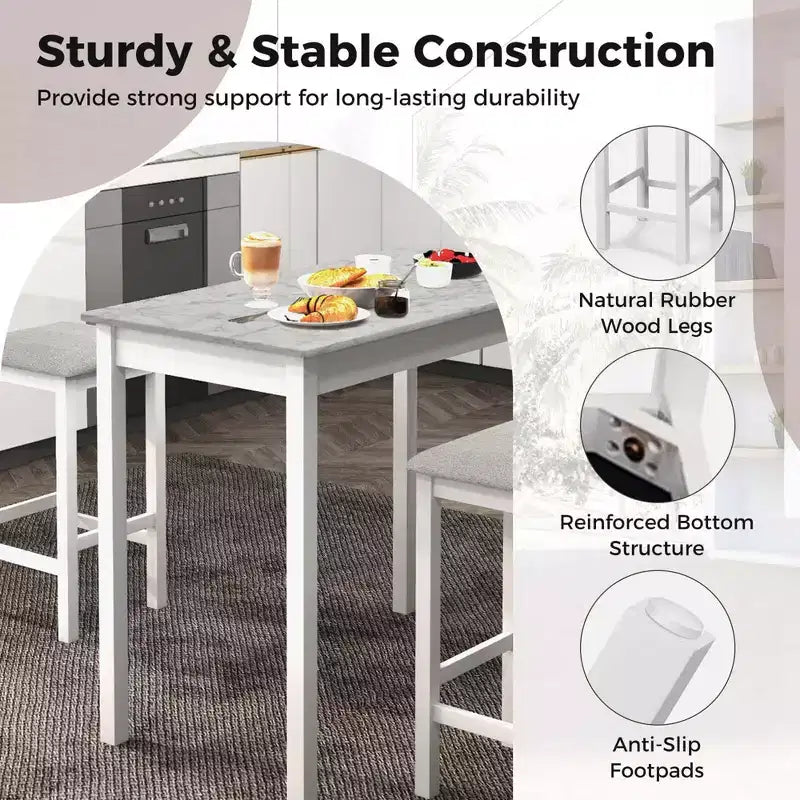 Ensemble table de bar mange-debout marron et noir / blanc et gris avec 2 tabourets rembourrés, 2 places