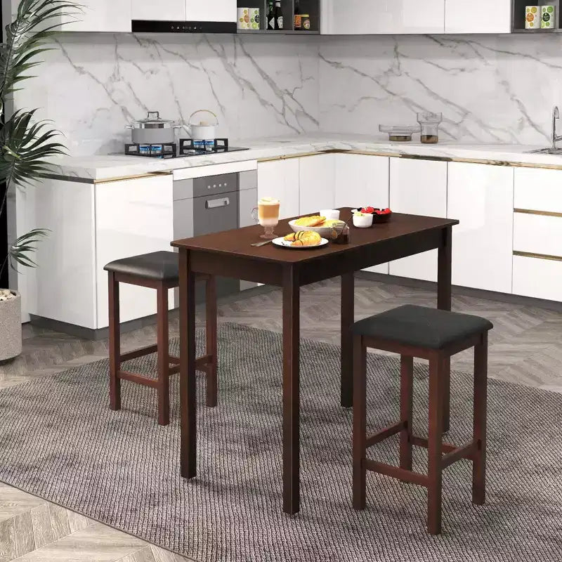 Ensemble table de bar mange-debout marron et noir / blanc et gris avec 2 tabourets rembourrés, 2 places