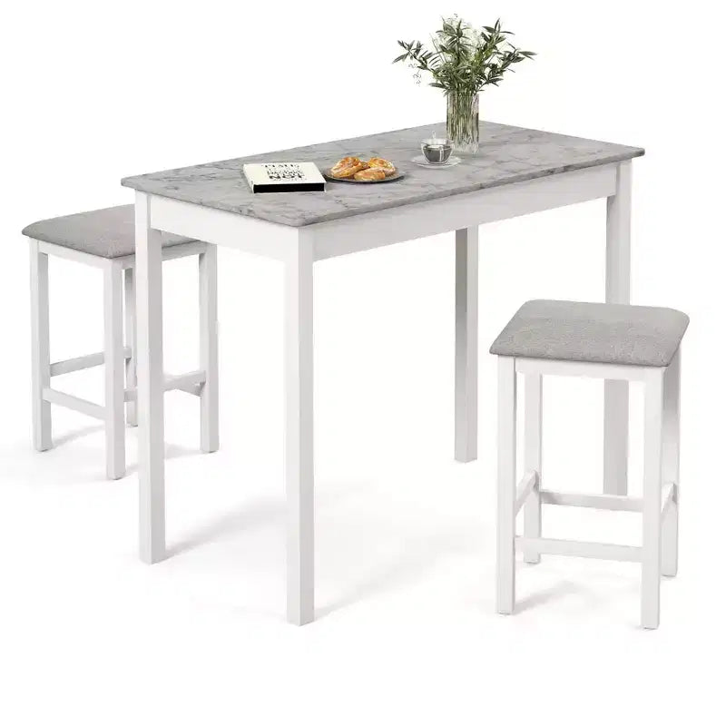 Ensemble table de bar mange-debout marron et noir / blanc et gris avec 2 tabourets rembourrés, 2 places