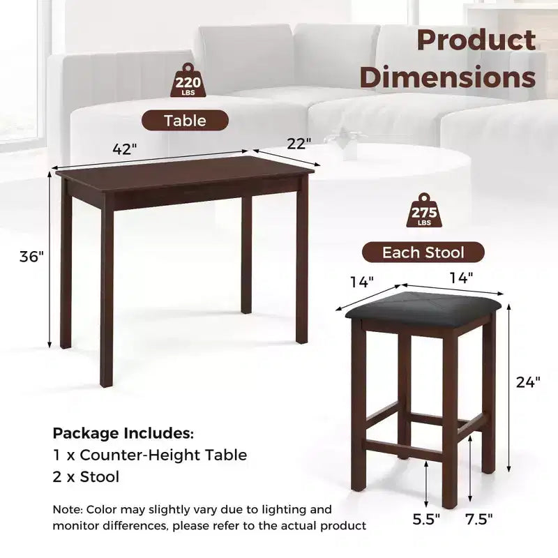 Ensemble table de bar mange-debout marron et noir / blanc et gris avec 2 tabourets rembourrés, 2 places