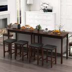 Ensemble table de bar mange-debout marron et noir / blanc et gris avec 2 tabourets rembourrés, 2 places