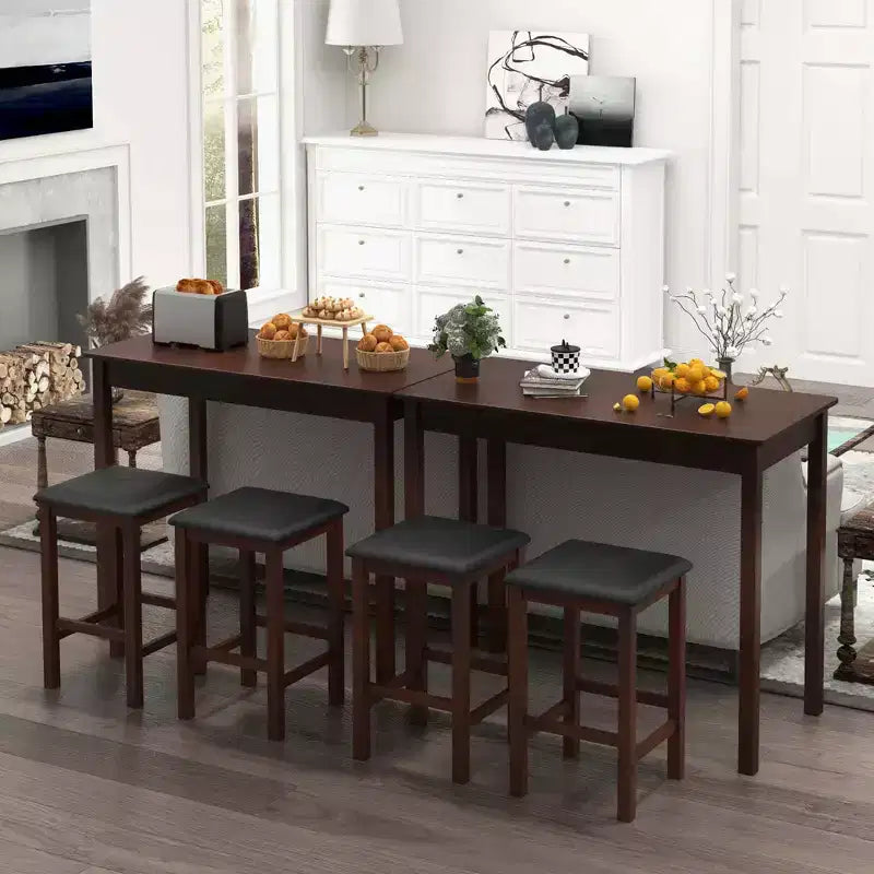 Ensemble table de bar mange-debout marron et noir / blanc et gris avec 2 tabourets rembourrés, 2 places