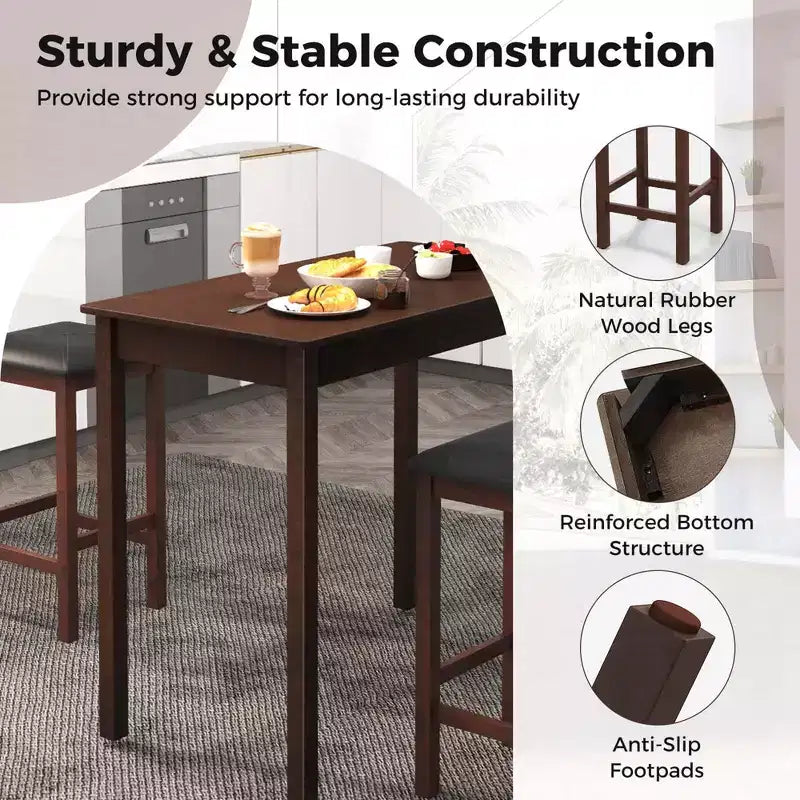 Ensemble table de bar mange-debout marron et noir / blanc et gris avec 2 tabourets rembourrés, 2 places