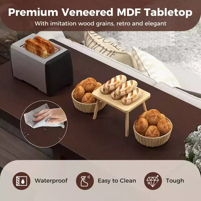 Ensemble table de bar mange-debout marron et noir / blanc et gris avec 2 tabourets rembourrés, 2 places