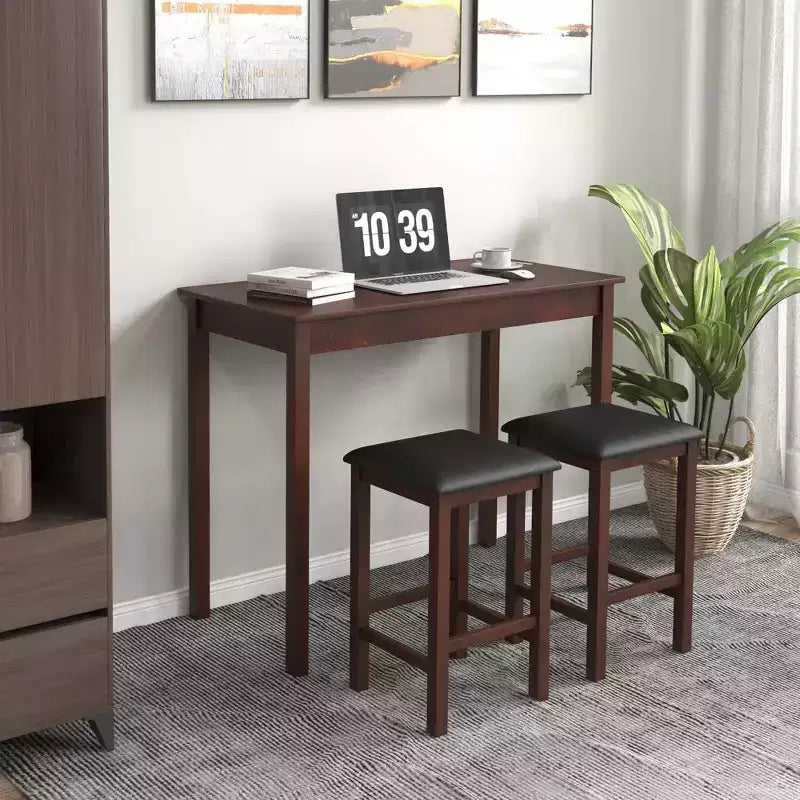 Ensemble table de bar mange-debout marron et noir / blanc et gris avec 2 tabourets rembourrés, 2 places