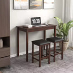 Ensemble table de bar mange-debout marron et noir / blanc et gris avec 2 tabourets rembourrés, 2 places
