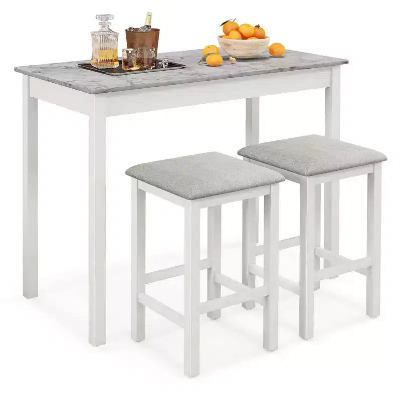 Ensemble table de bar mange-debout marron et noir / blanc et gris avec 2 tabourets rembourrés, 2 places