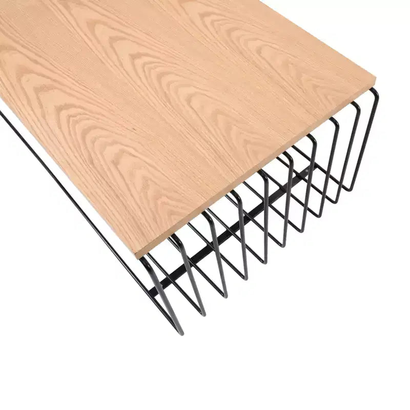 Table basse rectangulaire, noir / or / blanc, plateau en placage de bois et piètement en fil d'acier, 1 pièce