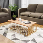 Table basse rectangulaire, noir / or / blanc, plateau en placage de bois et piètement en fil d'acier, 1 pièce