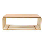 Table basse rectangulaire, noir / or / blanc, plateau en placage de bois et piètement en fil d'acier, 1 pièce