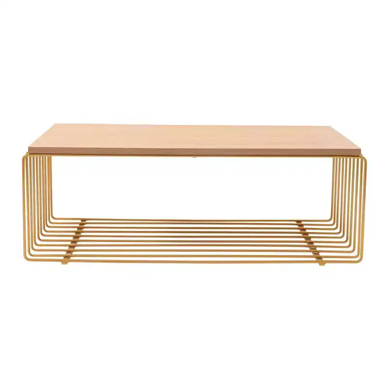 Table basse rectangulaire, noir / or / blanc, plateau en placage de bois et piètement en fil d'acier, 1 pièce