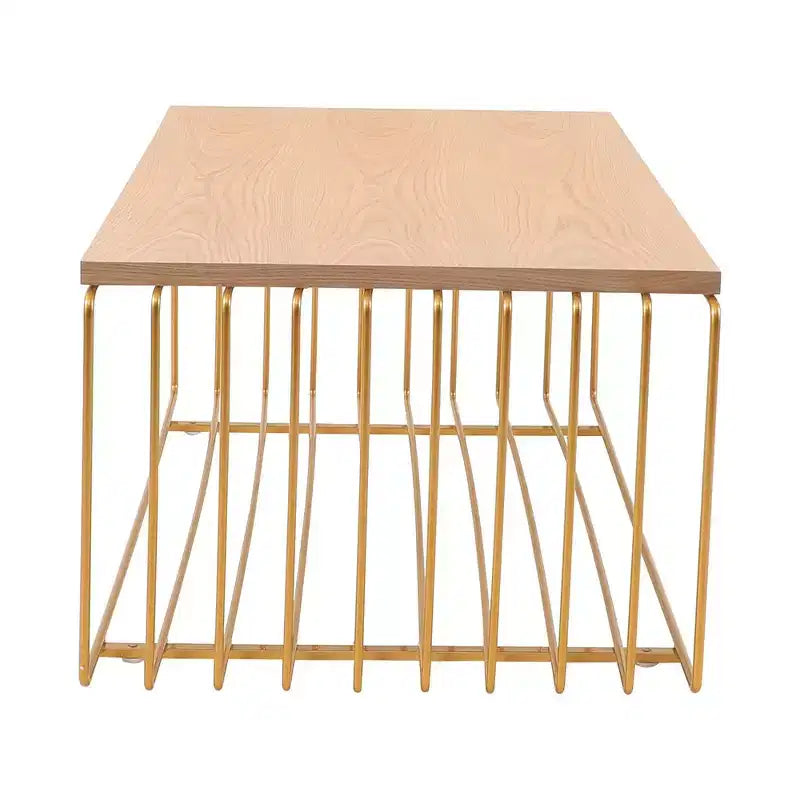 Table basse rectangulaire, noir / or / blanc, plateau en placage de bois et piètement en fil d'acier, 1 pièce