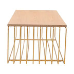 Table basse rectangulaire, noir / or / blanc, plateau en placage de bois et piètement en fil d'acier, 1 pièce