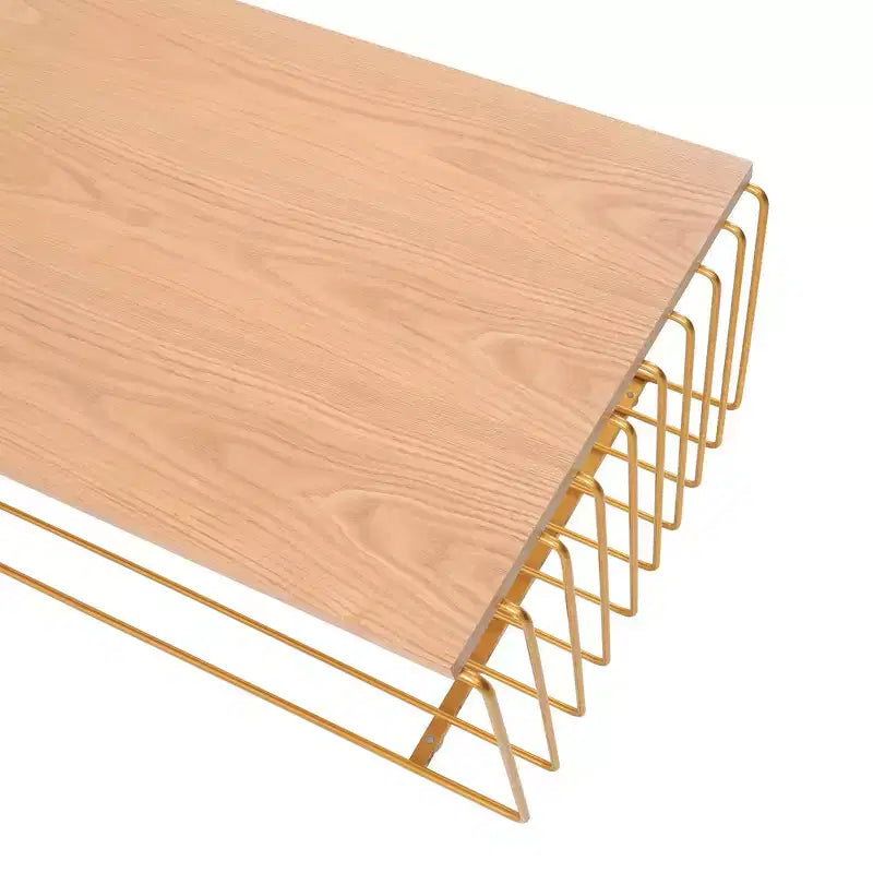 Table basse rectangulaire, noir / or / blanc, plateau en placage de bois et piètement en fil d'acier, 1 pièce