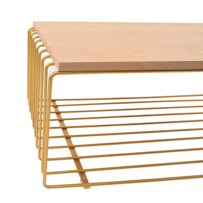 Table basse rectangulaire, noir / or / blanc, plateau en placage de bois et piètement en fil d'acier, 1 pièce