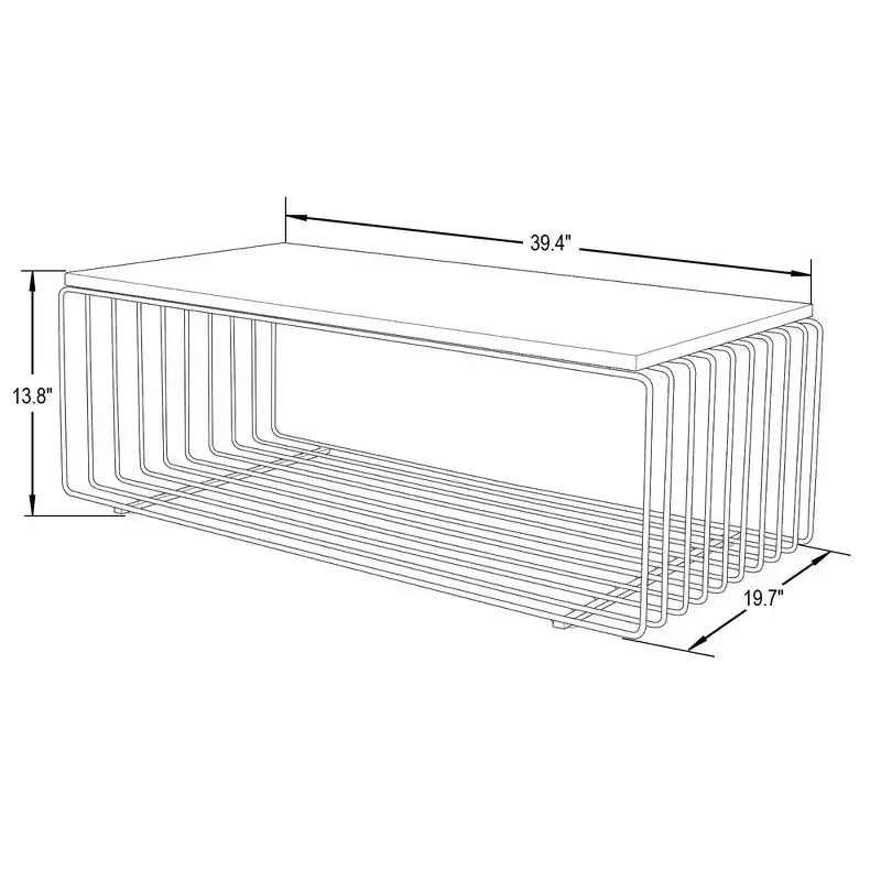Table basse rectangulaire, noir / or / blanc, plateau en placage de bois et piètement en fil d'acier, 1 pièce