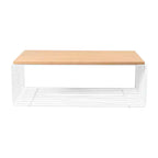 Table basse rectangulaire, noir / or / blanc, plateau en placage de bois et piètement en fil d'acier, 1 pièce