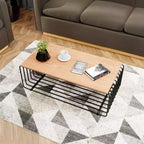Table basse rectangulaire, noir / or / blanc, plateau en placage de bois et piètement en fil d'acier, 1 pièce