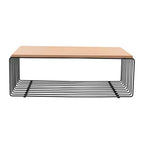 Table basse rectangulaire, noir / or / blanc, plateau en placage de bois et piètement en fil d'acier, 1 pièce