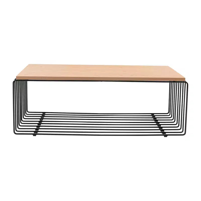 Table basse rectangulaire, noir / or / blanc, plateau en placage de bois et piètement en fil d'acier, 1 pièce