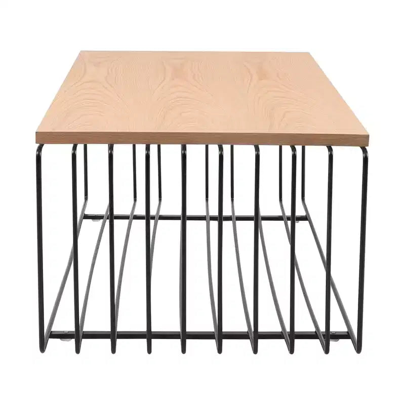 Table basse rectangulaire, noir / or / blanc, plateau en placage de bois et piètement en fil d'acier, 1 pièce