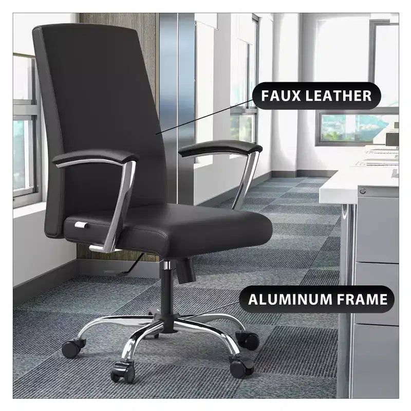 Chaise de bureau haute à dossier réglable, similicuir, pivotante et inclinable, 1 place