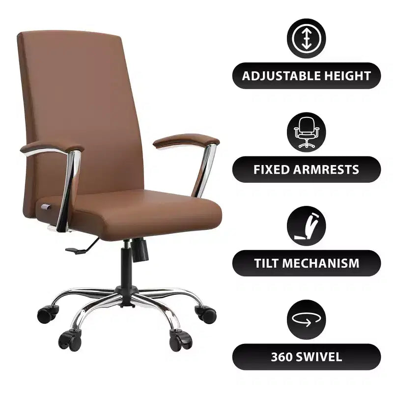 Chaise de bureau haute à dossier réglable, similicuir, pivotante et inclinable, 1 place