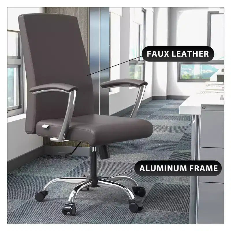 Chaise de bureau haute à dossier réglable, similicuir, pivotante et inclinable, 1 place