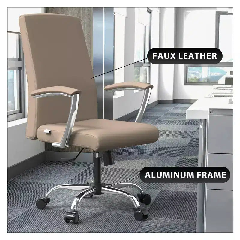Chaise de bureau haute à dossier réglable, similicuir, pivotante et inclinable, 1 place