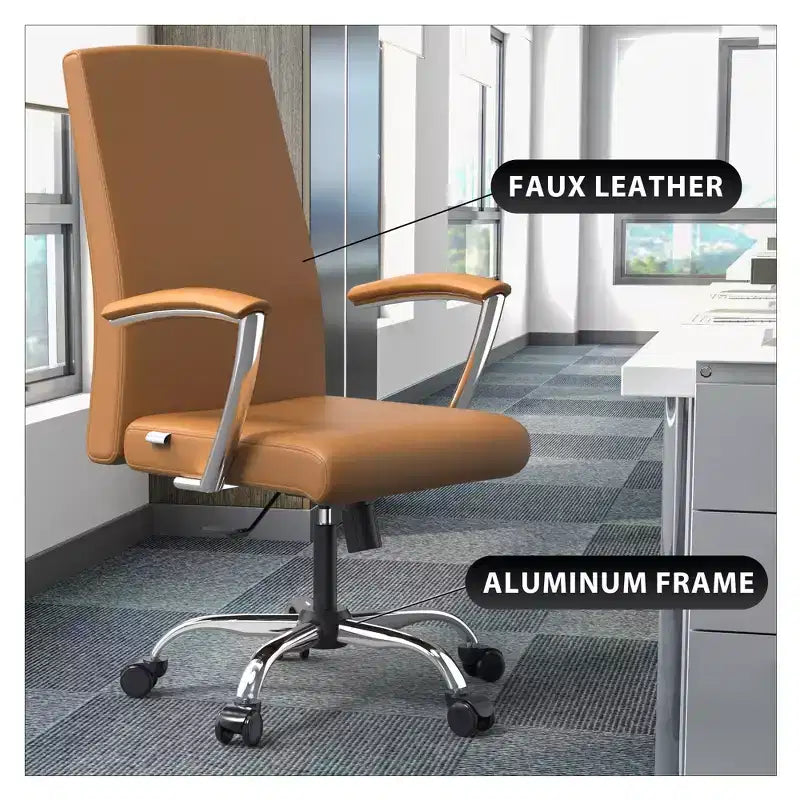 Chaise de bureau haute à dossier réglable, similicuir, pivotante et inclinable, 1 place