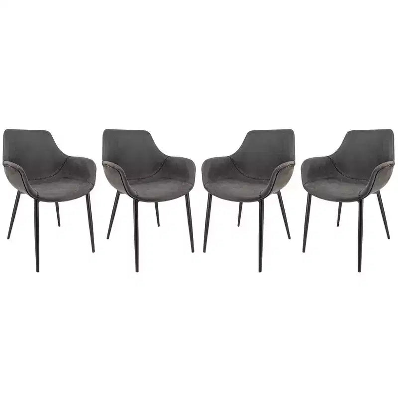 LeisureMod Markley Leather Dining Chair Set of 4 with Black Metal Legs and Upholstered Seat, Ideal for Kitchen, Dining Room, Office, Lounge, or Cafe