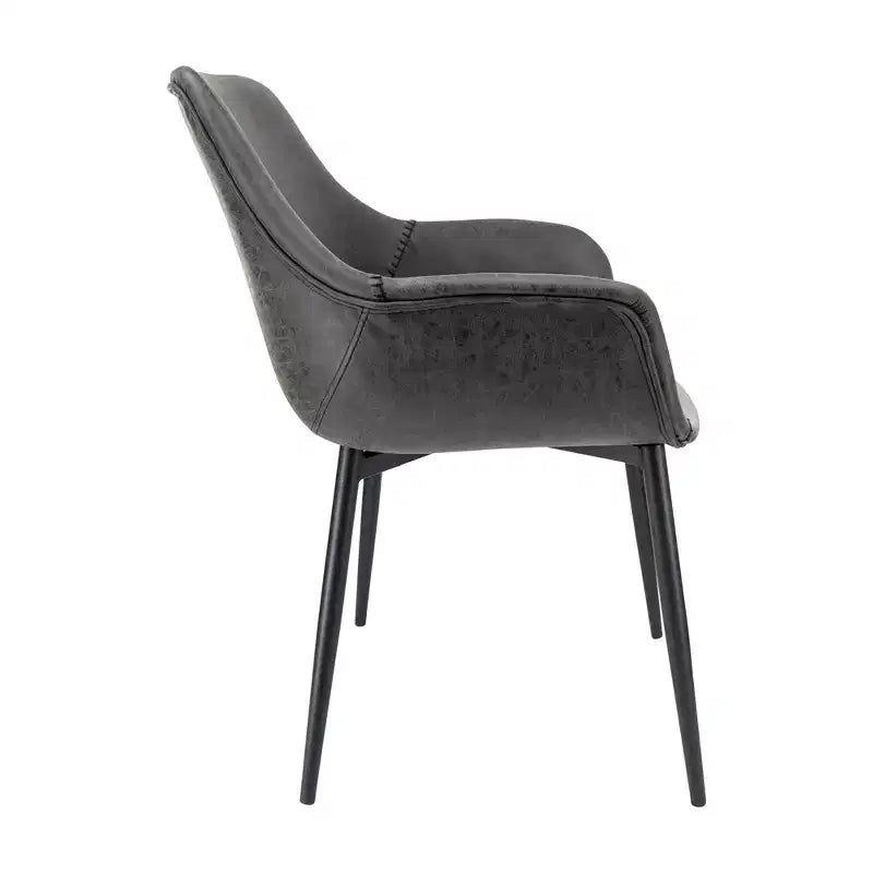 Lot de 4 chaises de salle à manger avec accoudoirs, revêtement en velours noir anthracite et pieds en métal