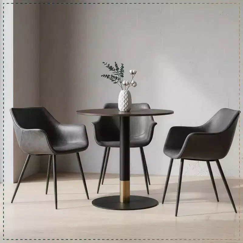 Lot de 4 chaises de salle à manger avec accoudoirs, revêtement en velours noir anthracite et pieds en métal