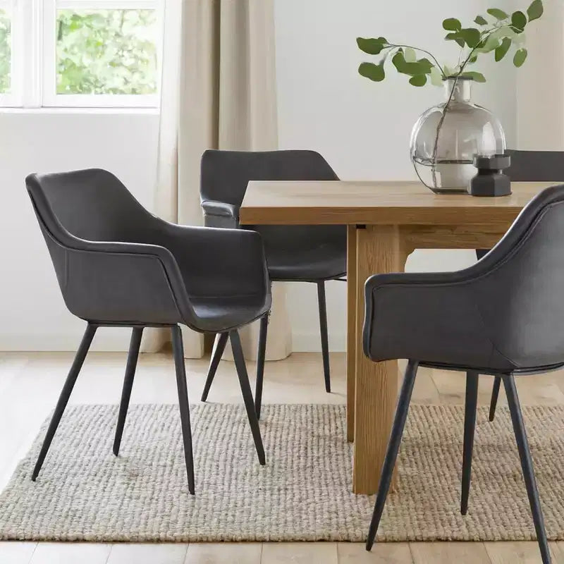Lot de 4 chaises de salle à manger avec accoudoirs, revêtement en velours noir anthracite et pieds en métal