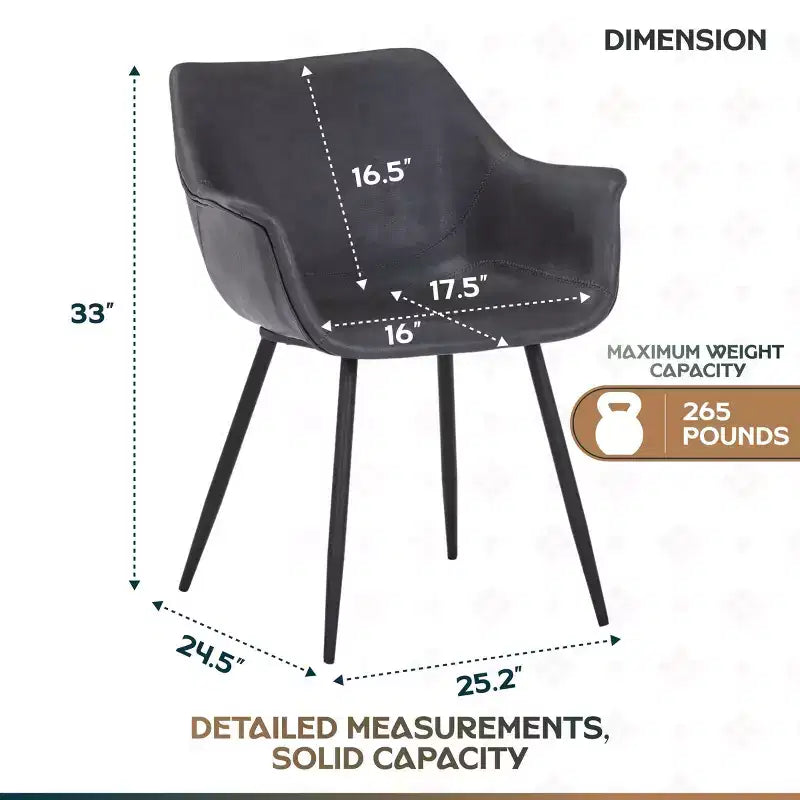 Lot de 4 chaises de salle à manger avec accoudoirs, revêtement en velours noir anthracite et pieds en métal