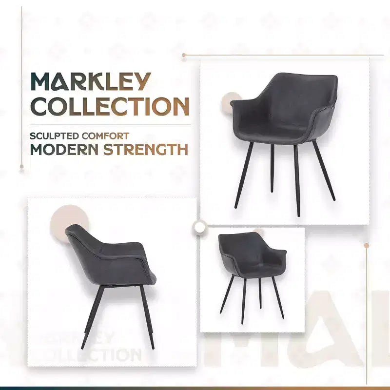 Lot de 4 chaises de salle à manger avec accoudoirs, revêtement en velours noir anthracite et pieds en métal