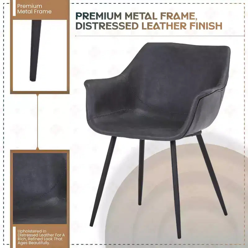 Lot de 4 chaises de salle à manger avec accoudoirs, revêtement en velours noir anthracite et pieds en métal