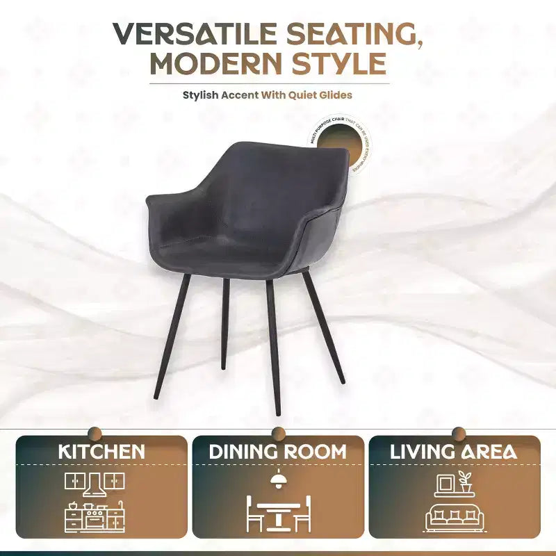 Lot de 4 chaises de salle à manger avec accoudoirs, revêtement en velours noir anthracite et pieds en métal