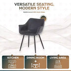 Lot de 4 chaises de salle à manger avec accoudoirs, revêtement en velours noir anthracite et pieds en métal