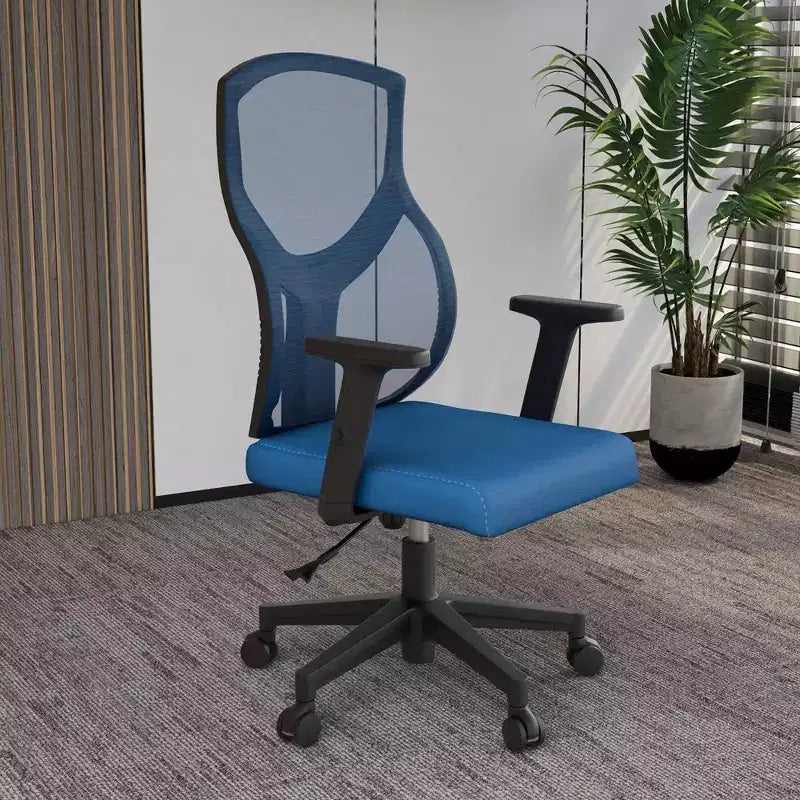 Chaise de bureau pivotante à dossier en maille et assise rembourrée – Noir / Bleu / Gris / Gris clair, 1 place