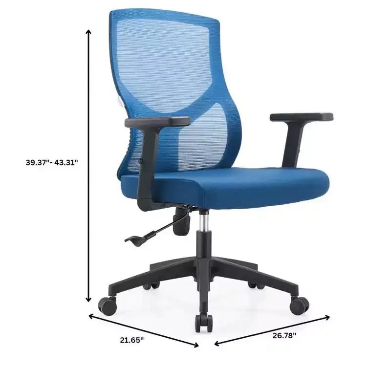 Chaise de bureau pivotante à dossier en maille et assise rembourrée – Noir / Bleu / Gris / Gris clair, 1 place