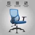Chaise de bureau pivotante à dossier en maille et assise rembourrée – Noir / Bleu / Gris / Gris clair, 1 place