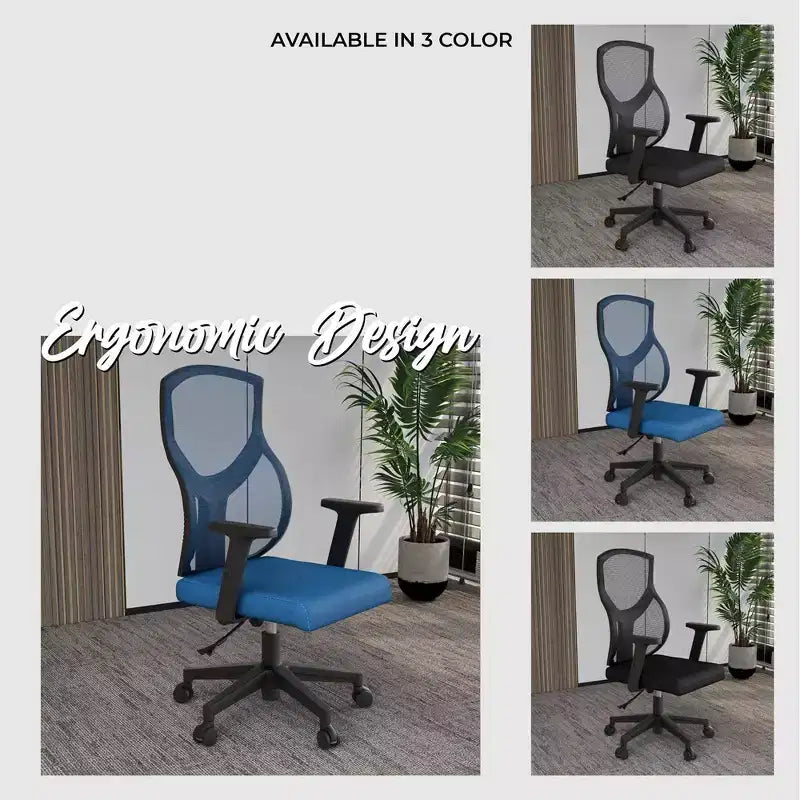 Chaise de bureau pivotante à dossier en maille et assise rembourrée – Noir / Bleu / Gris / Gris clair, 1 place