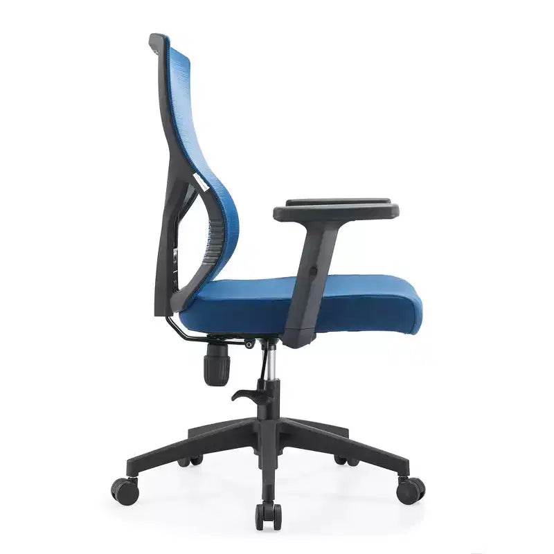 Chaise de bureau pivotante à dossier en maille et assise rembourrée – Noir / Bleu / Gris / Gris clair, 1 place
