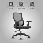 Chaise de bureau pivotante à dossier en maille et assise rembourrée – Noir / Bleu / Gris / Gris clair, 1 place